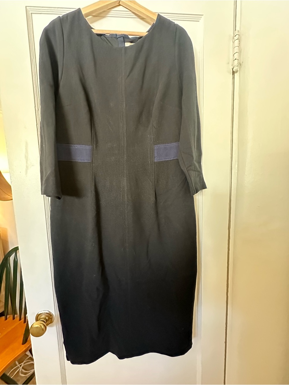 Boden Black Sheath Dress with Navy Pocket Panels Size 14